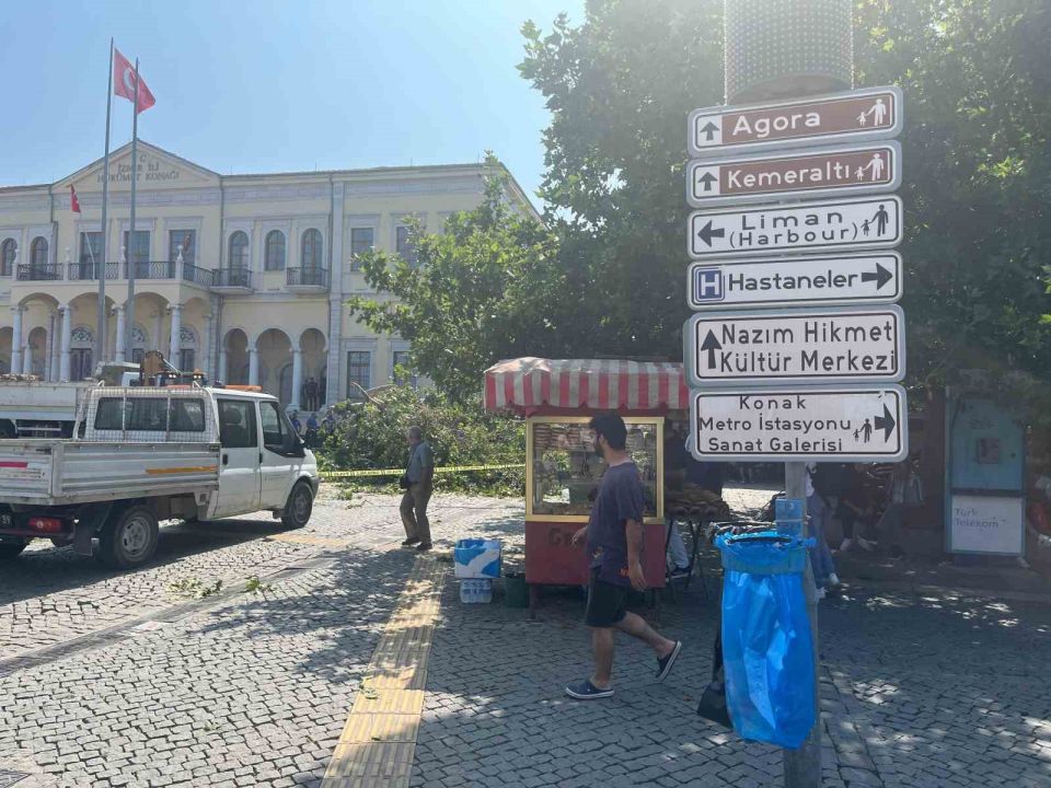 Tarihi Kemeraltı Çarşısı girişindeki dev çınar devrildi