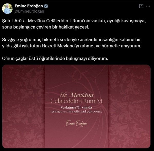Emine Erdoğan’dan Şeb-i Arus paylaşımı