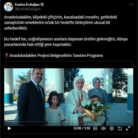 Emine Erdoğan’dan "Anadoludakiler" paylaşımı: