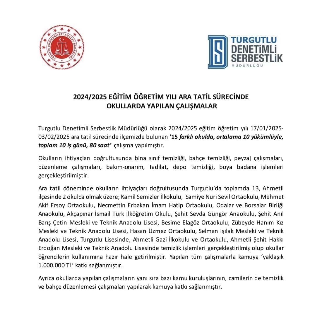 Turgutlu Denetimli Serbestlik Yükümlülerinden okullara yardım
