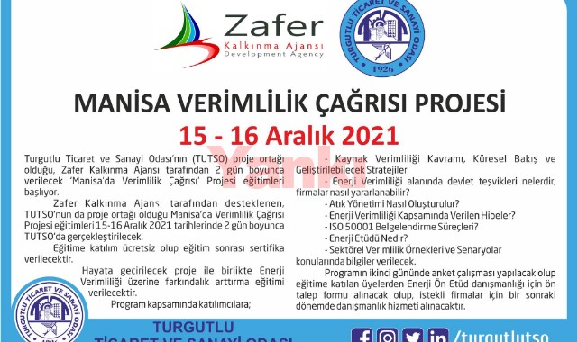 TUTSO'da 'Manisa'da Verimlilik Çağrısı' projesi eğitimleri başlıyor