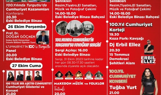 Turgutlu'da Cumhuriyetin 100.yılı kutlamaları programı