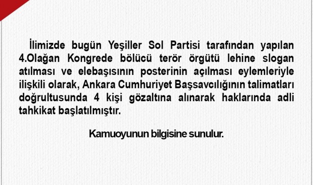YSP Kongresinde PKK seviciliği yapan 4 kişi gözaltına alındı