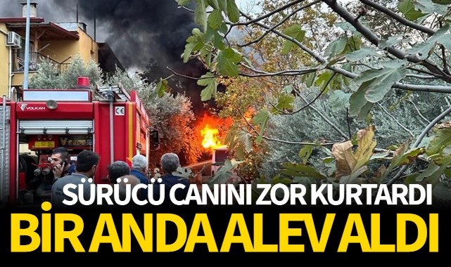 Seyir halindeki minibüs alev aldı!