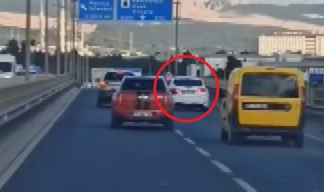 Makas atarak trafiği tehlikeye atan sürücü yakalandı:''Acelesi varmış''