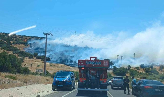 İzmir'de makilik ve otluk alanda yangın