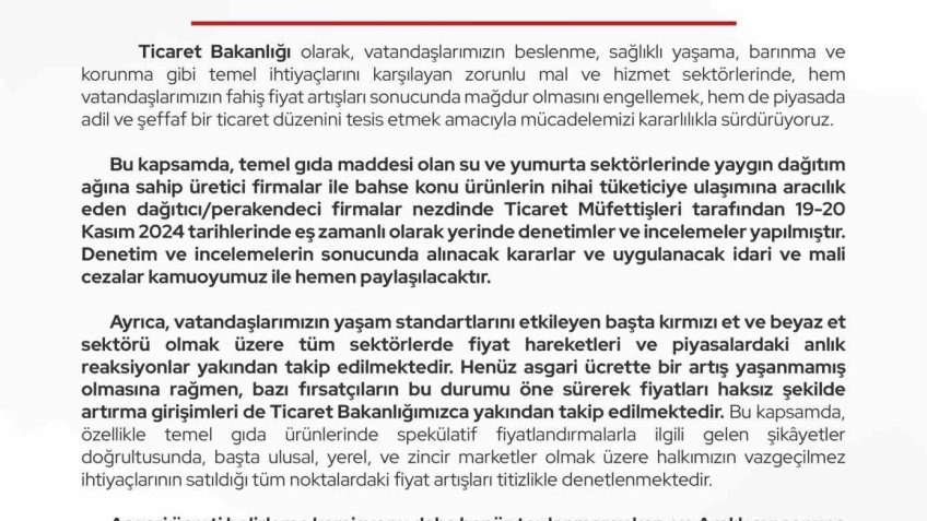 Bakanlıktan gıda ve temel ihtiyaç ürünlerine denetim artışı