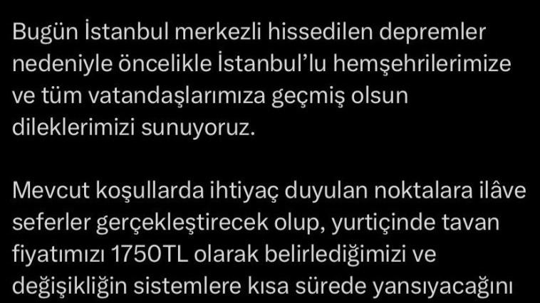 THY’den deprem sonrası bilet düzenlemesi