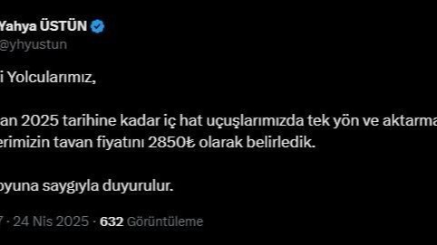 THY’de yeni tavan fiyat