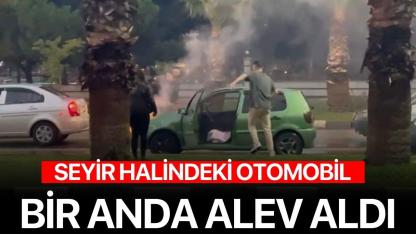 Seyir halindeki otomobil alev aldı