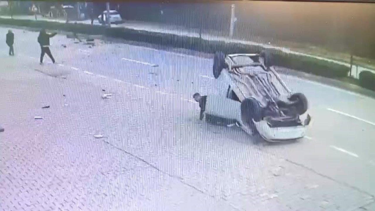 Taklalar atan otomobilden burnu kanamadan çıktı