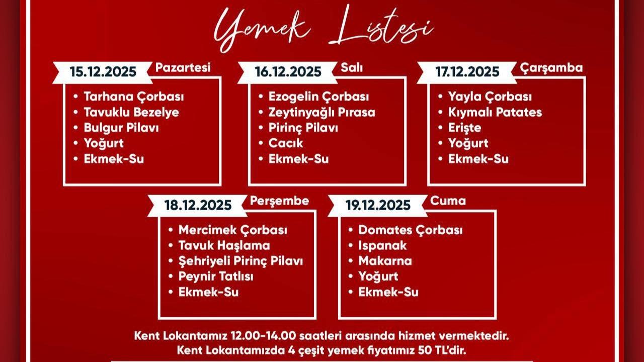 Turgutlu Kent Lokantası'nda Haftalık Menü Açıklandı