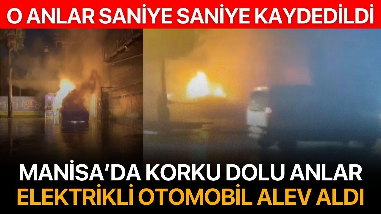 Manisa'da yaşandı! Elektrikli otomobil şarj sırasında alev aldı