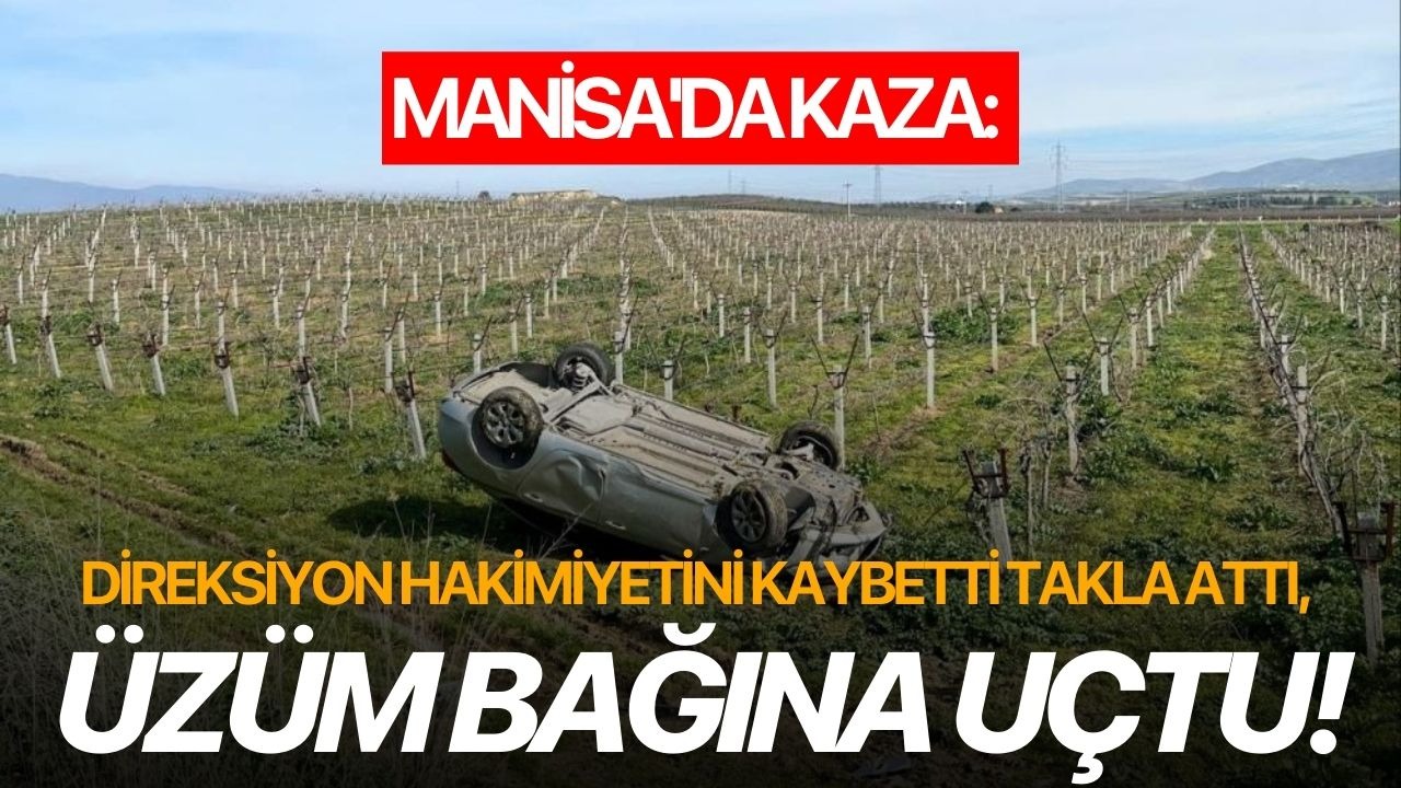 Manisa'da direksiyon hakimiyetini kaybetti takla attı, üzüm bağına uçtu!