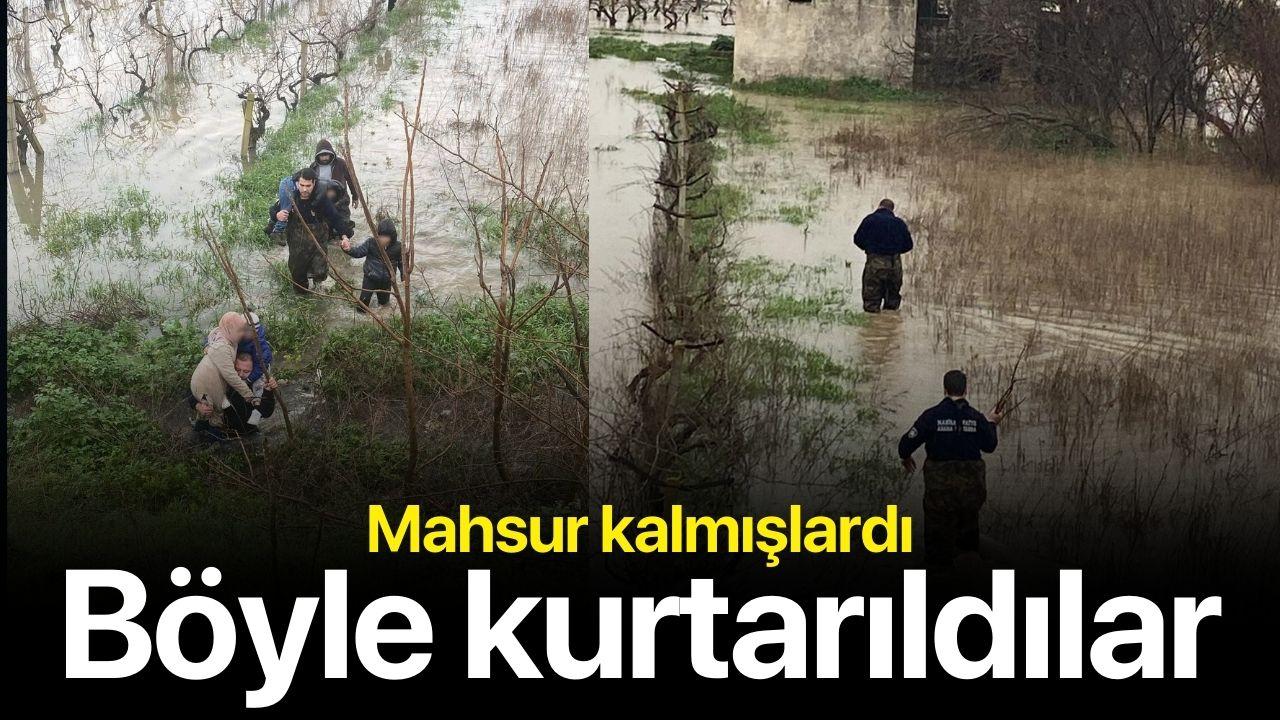 Taşkın sebebiyle mahsur kalan aile kurtarıldı