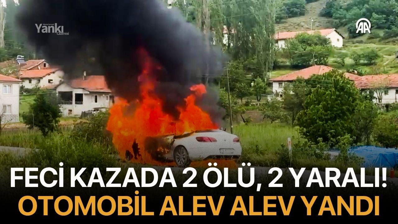 Feci kazada 2 ölü, 2 yaralı! Otomobil alev alev yandı