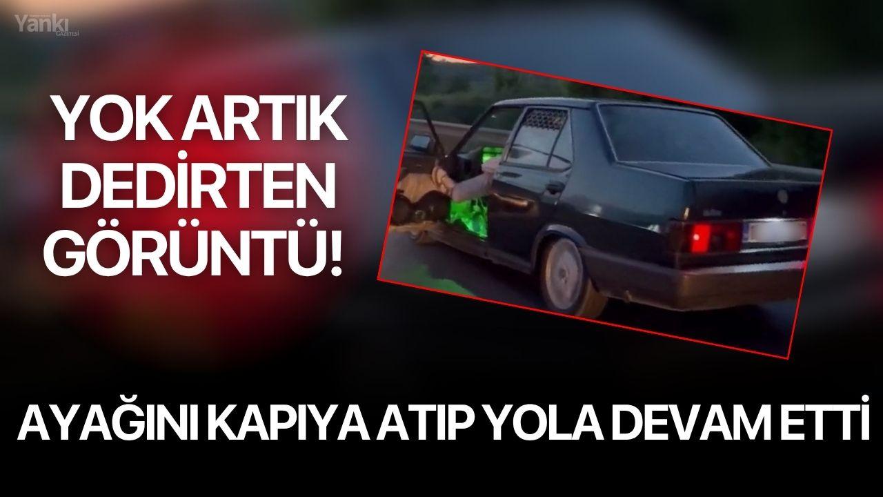 Yok Artık Dedirten Görüntü! Ayağını Kapıya Atıp Yola Devam Etti